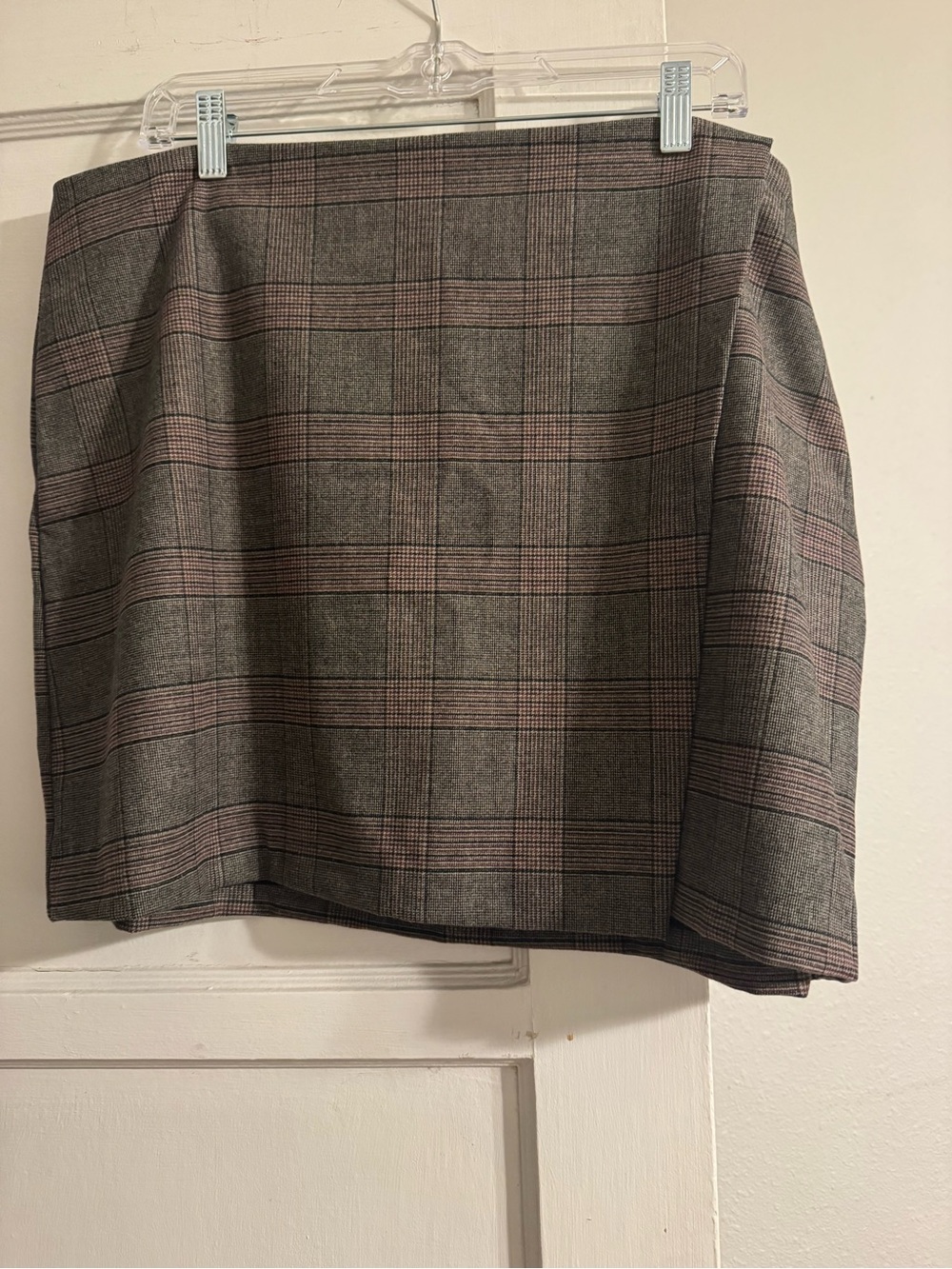 Old Navy Gray Plaid Mini Skirt with Pink Stripes